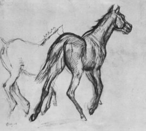 Дега, Эдгар-Жермен-Илер. Две бегущие рысью лошади. Около 1882