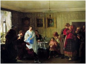 Г. Мясоедов. Поздравление молодых в доме помещика (1861)