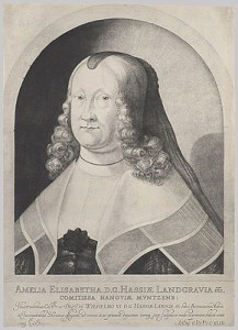 Portrait of Amelie Elisabeth von Hessen, the first known mezzotint, by Ludwig von Siegen, 1642