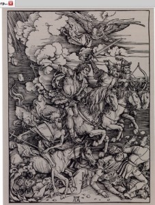 А.Дюрер. Четыре апокалипсических всадника, 1498. Из серии «Апокалипсис». Ксилография