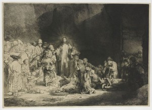 Рембрандт. Проповедь Христа. Офорт, сухая игла, резец, 1648 г.