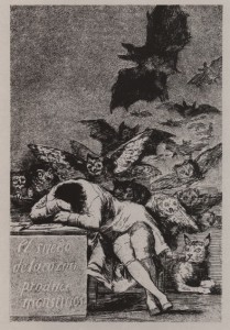 Ф.Гойя Сон разума рождает чудовищ. Из серии Капричос. 1797—1799