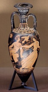 Амфориск с изображением юноши и женщины. Ок. 425—400 гг. до н. э. Лувр