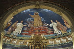 Мозаика «Вознесение Христа» в апсиде церкви Козьмы и Дамиана в Риме
