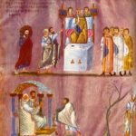Россано Христос перед Пилатом; Иуда возвращает серебреники