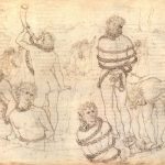 Боттичелли, Сандро Данте и Вергилий у скованных гигантов 1480-1495 323 х 470 мм Перо поверх рисунка серебряным карандашом, на пергаменте Берлин. Гравюрный кабинет