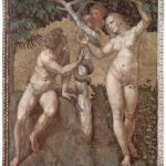 Рафаэль Санти. Станца делла Сеньятура в Ватикане. Фреска в плафоне (фрагмент). Адам и Ева. 1508
