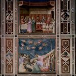 Джотто ди Бондоне. Цикл фресок капеллы Арена в Падуе (капелла Скровеньи), общий вид стены, сцена вверху. Свадьба в Кане Галилейской; сцена внизу. Оплакивание. 1304-1306