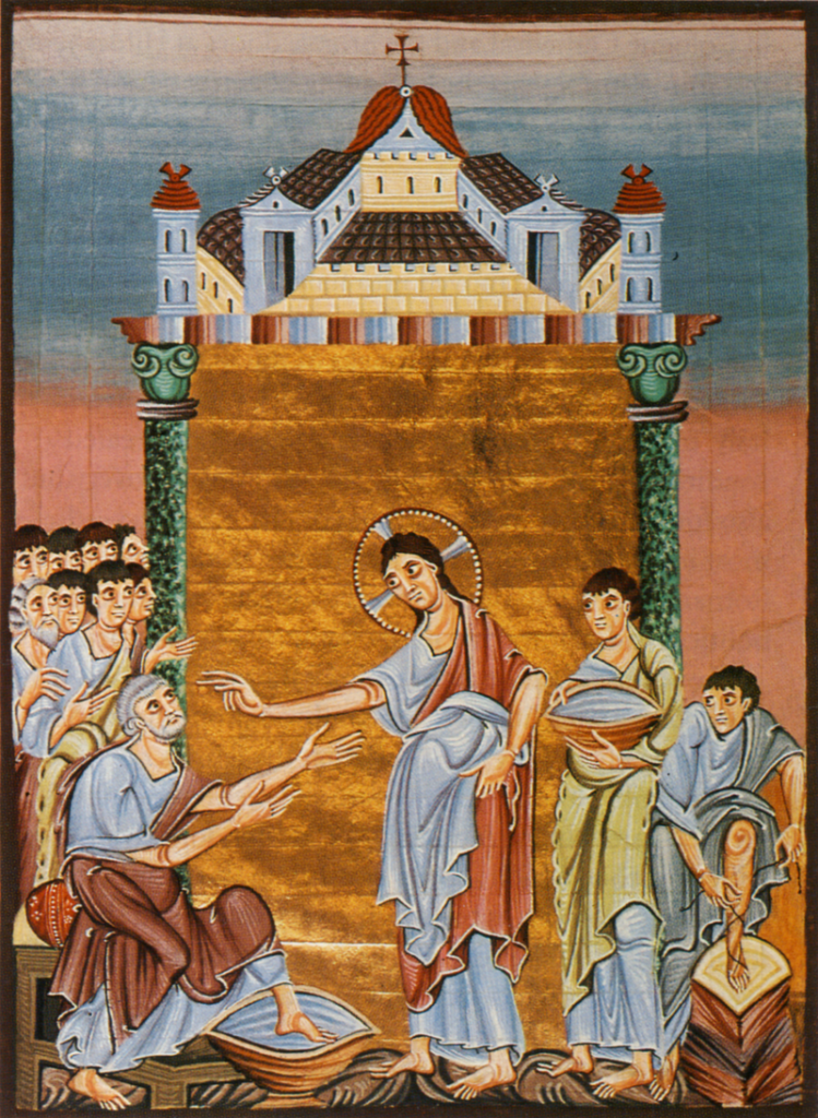 Христос омывает ноги апостолов.