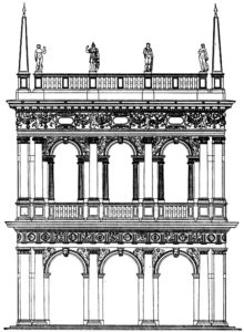 Якопо Сансовино. Библиотека Сан Марко в Венеции. Начата в 1536 г. Торцовый фасад