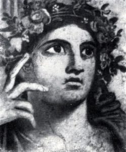 Голова нимфы Аркадии. Фрагмент фрески «Нахождение Телефа» из так называемой базилики в Геркулануме. Около 70 г. н. э.