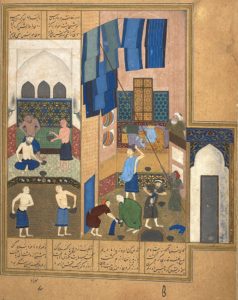 Бехзад. Гарун аль Рашид в бане. Миниатюра. «Хамсе» Низами. 1495-6, Британская библиотека. Лондон