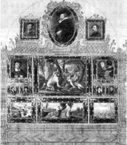 Фрагмент интерьери картинной галереи в Шталльбурге. В верхнем ряду — «Автопортрет» Рубенса, заключенный в овальную раму