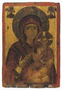 Двусторонняя икона с образом Богоматери Одигитрии на лицевой стороне. Кастория