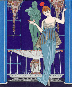Иллюстрация Жоржа Барбьера из платья Пакуина (1914). Стилизованные цветочные узоры и яркие цвета были особенностью раннего арт-деко.