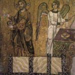 Христос и ангел в диаконских одеждах. Фрагмент композиции Евхаристия. Михайловский Златоверхий монастырь