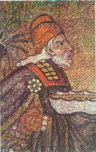 Голова волхва. Фрагмент мозаики «Поклонение волхвов» в нижнем ярусе центрального нефа церкви Сант Аполлинаре Нуово в Равенне, VI в