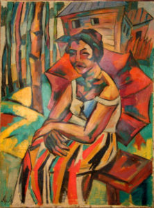 А. Лентулов. Женщина с красным зонтиком. 1918