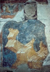Мастер Даниил. Ангел ведет младенца Иоанна Предтечу в пустыню. Фреска жертвенника Успенского собора во Владимире. 1408 г. Горки