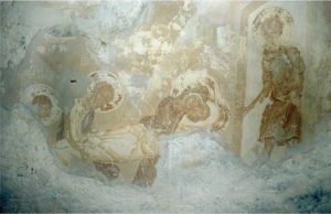 Положение во гроб. Фреска церкви Успения в Мелетове. 1465 г.