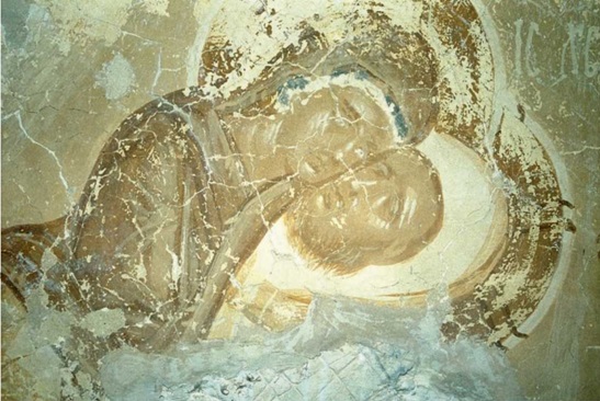 Положение во гроб. Фрагмент. Фреска церкви Успения в Мелетове. 1465 г.