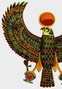 Пектораль с изображением божественной птицы - сокола. Ок. 1350 до н. э. Золото, ляпис-лазурь, сердолик, бирюза